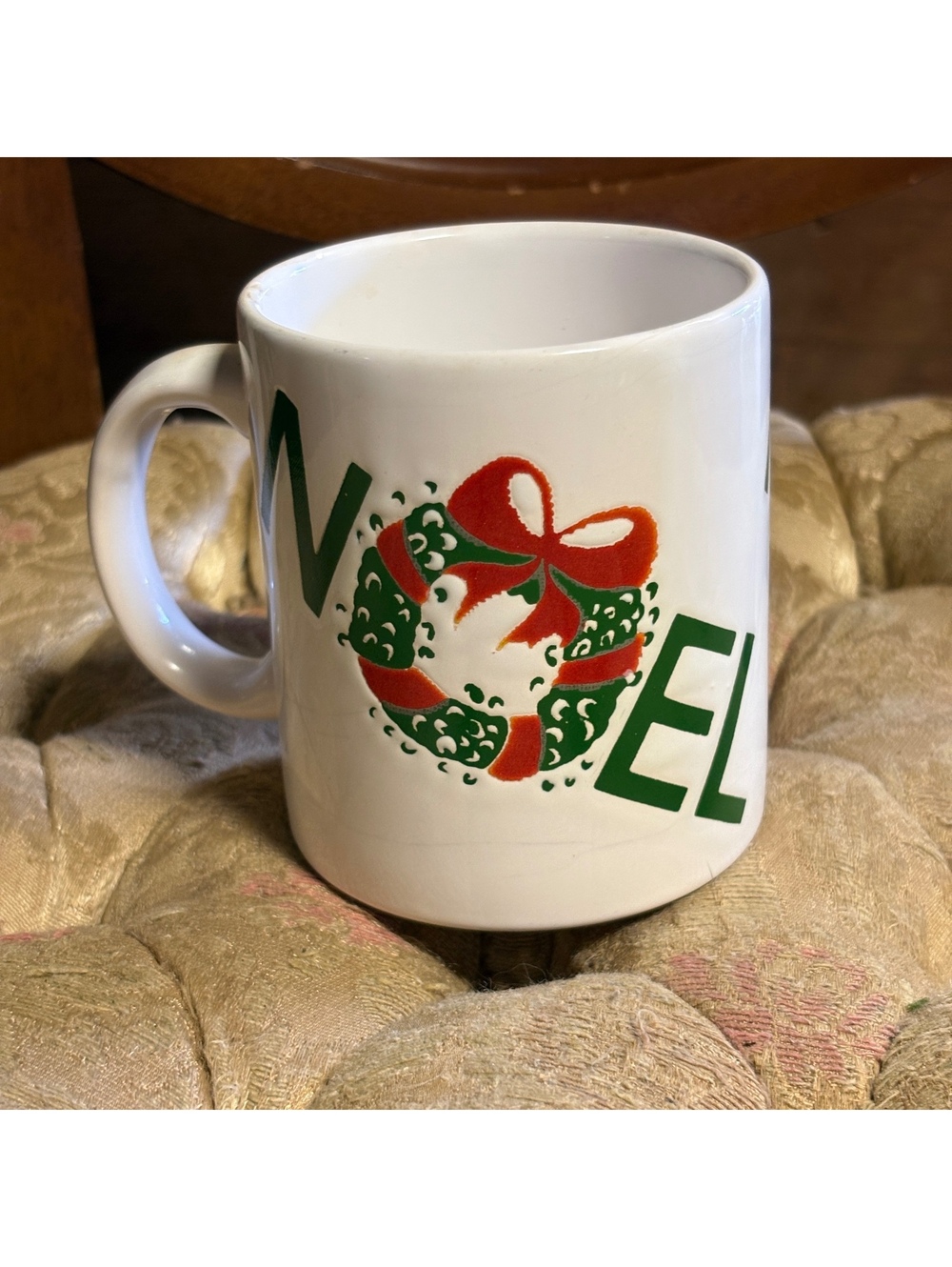Vintage Noel Wreath  Mug Cup 12 Oz Waechtersbach Germany White Green Red
